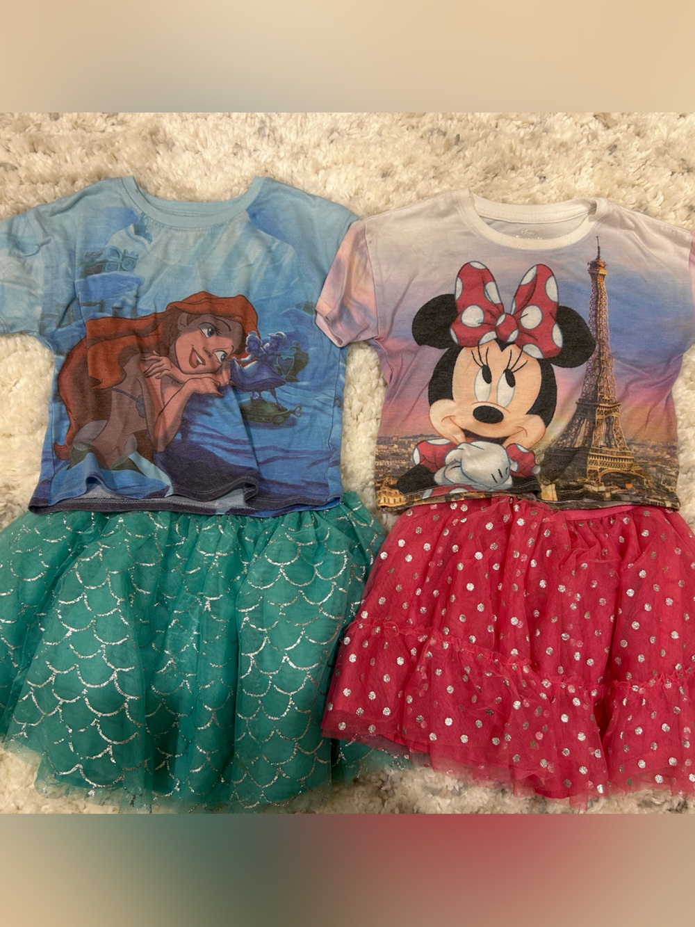 Disney Ariel and Minnie Mouse Outfits 6T set - Teal & Pink Skirts (Set of 2)